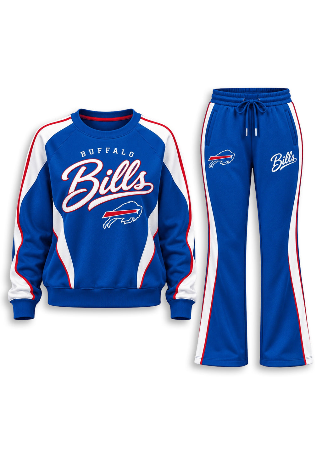 Women's Buffalo Bills Crewneck Sweatshirt & Flared Pants 2 Piece Set