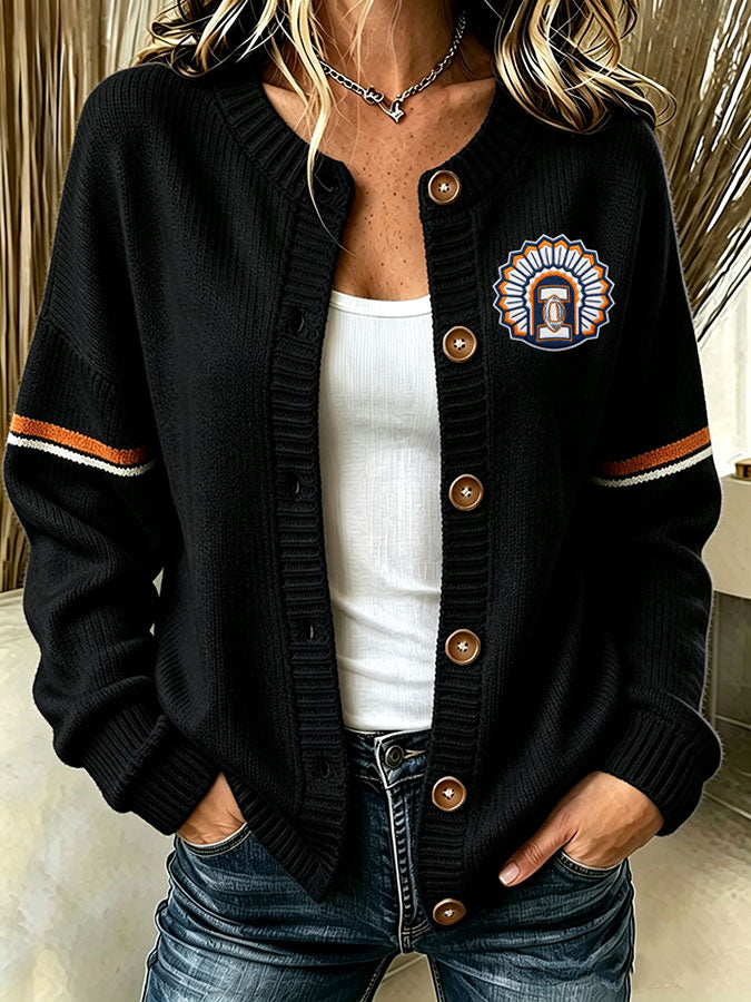 Women'S Casua Football Print Knitted Cardigan Top