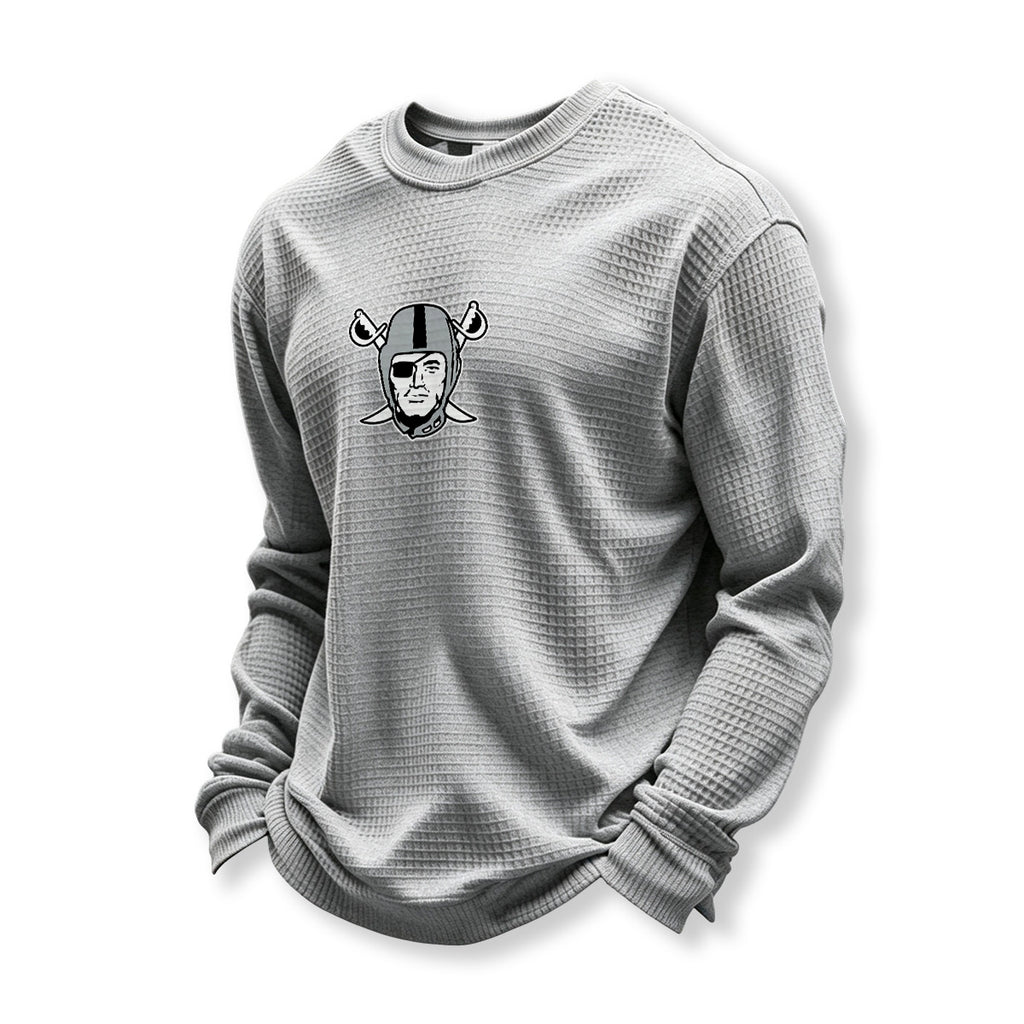 Raiders Helmet Graphic Waffle Knit Crewneck Sweatshirt