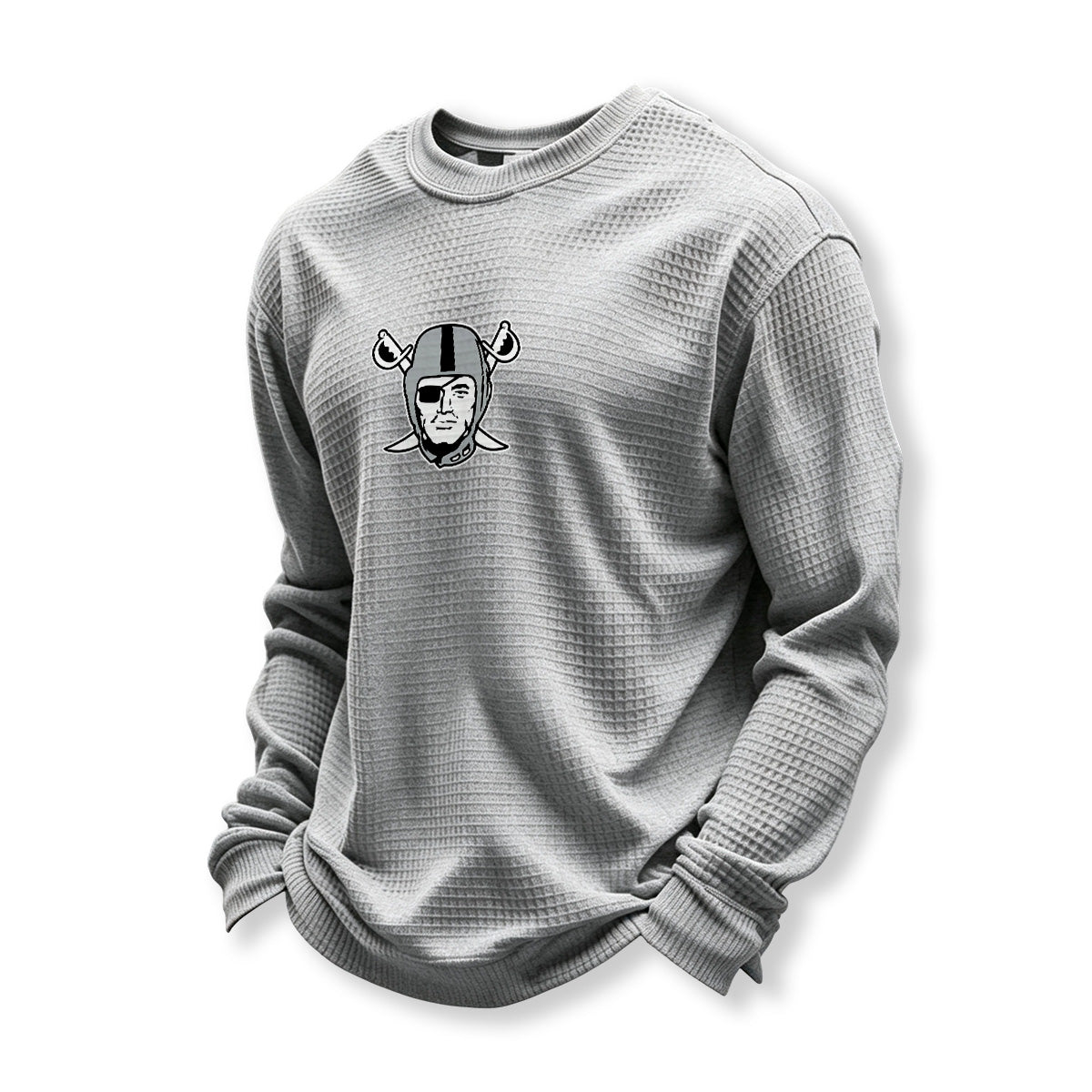 Raiders Helmet Graphic Waffle Knit Crewneck Sweatshirt