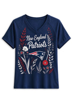 Women's New England Patriots Wildflower Graphic V-Neck Raglan Rolled T-Shirt
