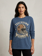 Women's Football Lover Touchdown Helmet Graphic Printed Long Sleeve T-Shirt