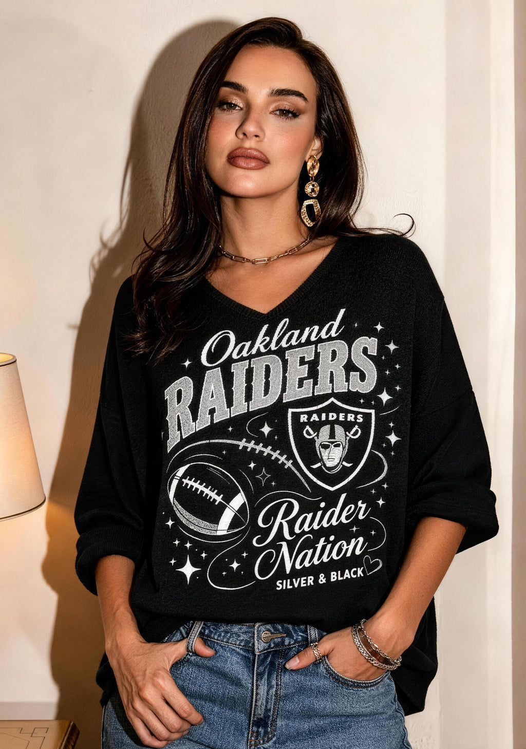 Women Oakland Raiders Sleeve Game Day Shirt