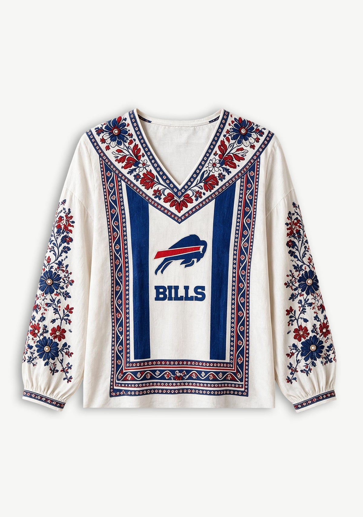 Buffalo Bills Boho Floral Printed V-Neck Long Sleeve Shirt