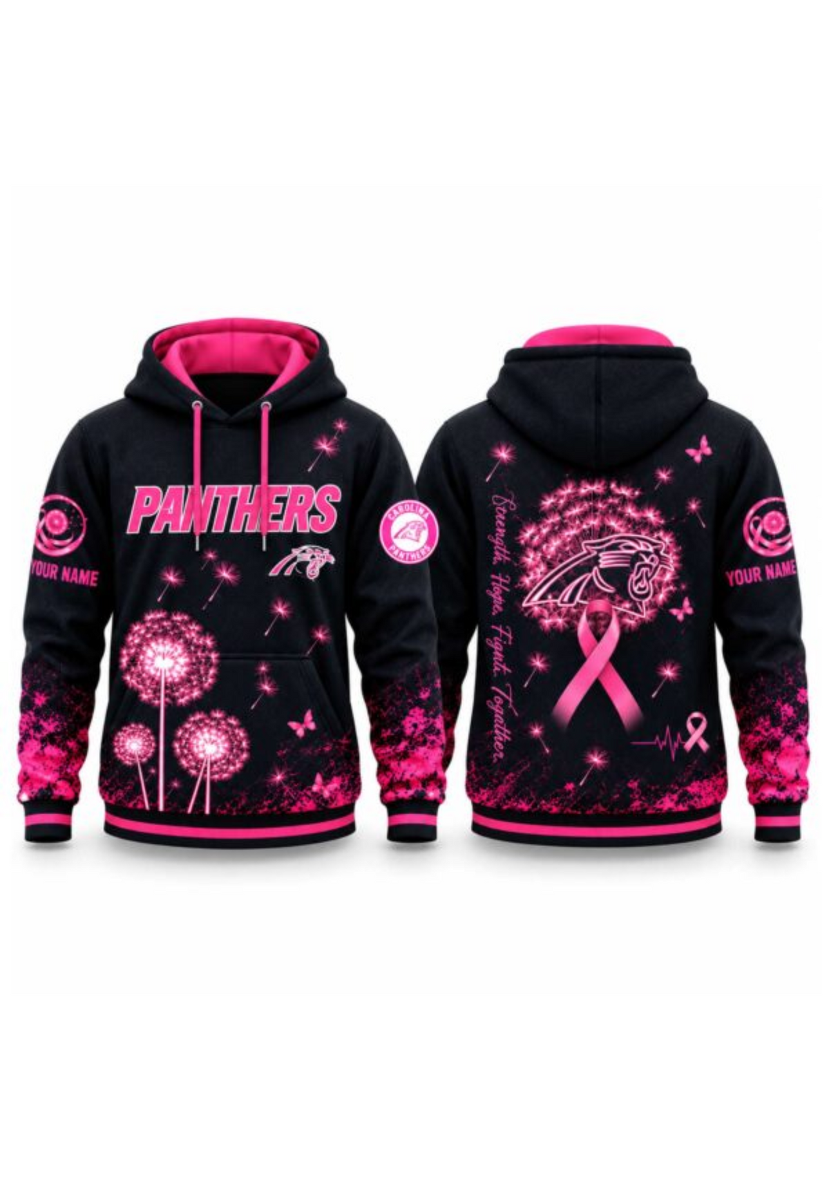 Carolina Panthers Breast Cancer Awareness Dandelion Hoodie