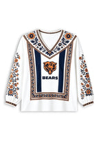 Women's Chicago Bears Boho Floral Printed V-Neck Long Sleeve Shirt