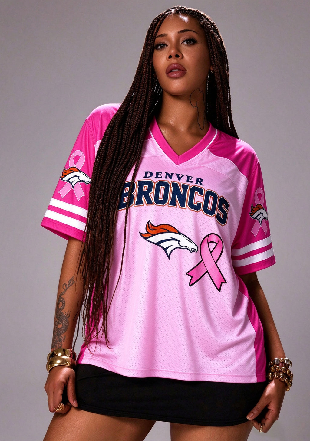 Women Denver Broncos Breast Cancer Awareness Pink Ribbon Mesh Jersey