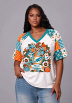 Women's Miami Dolphins Patchwork Sleeve V-Neck Raglan T-Shirt