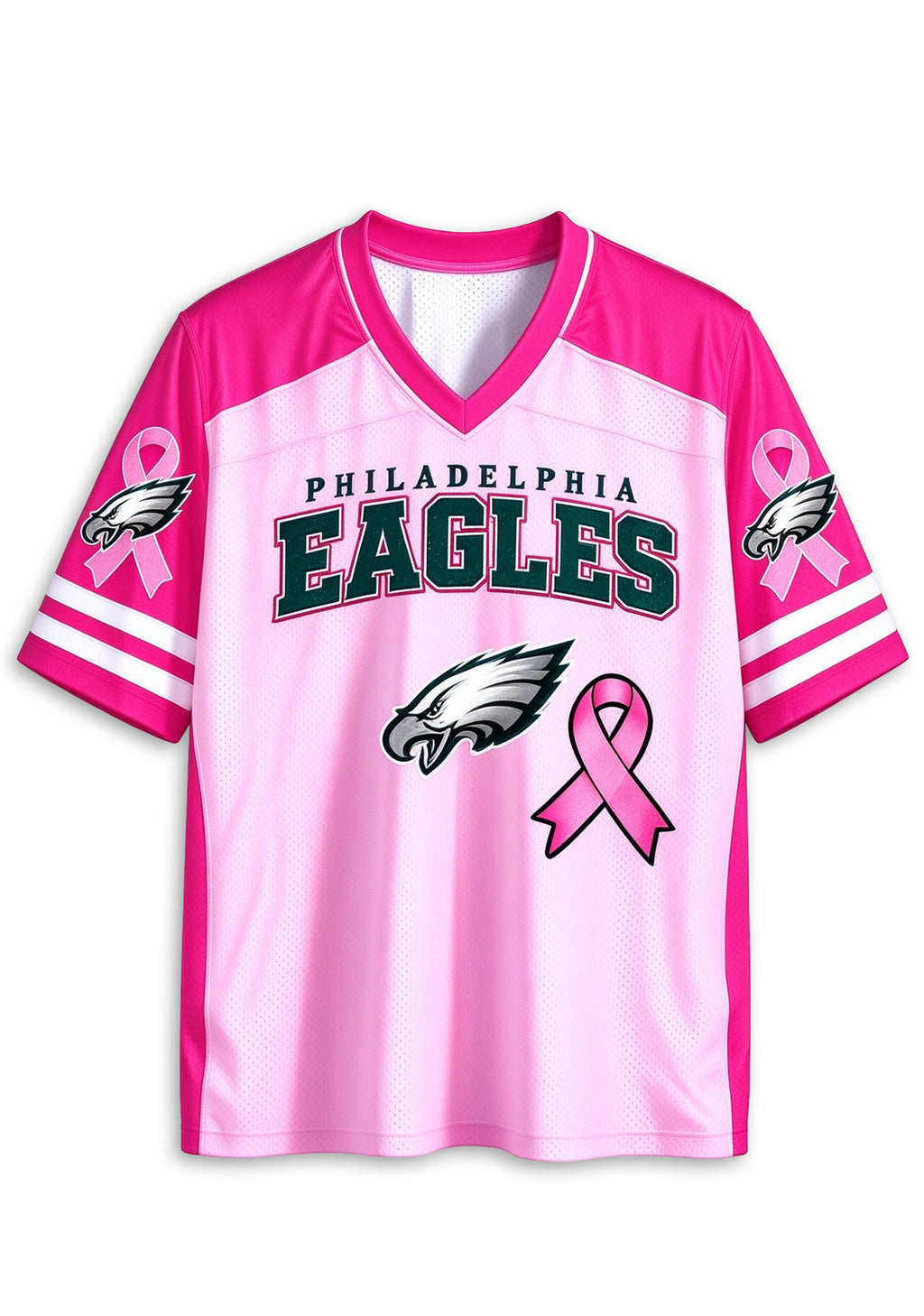Women Philadelphia Eagles Breast Cancer Awareness Pink Ribbon Mesh Jersey