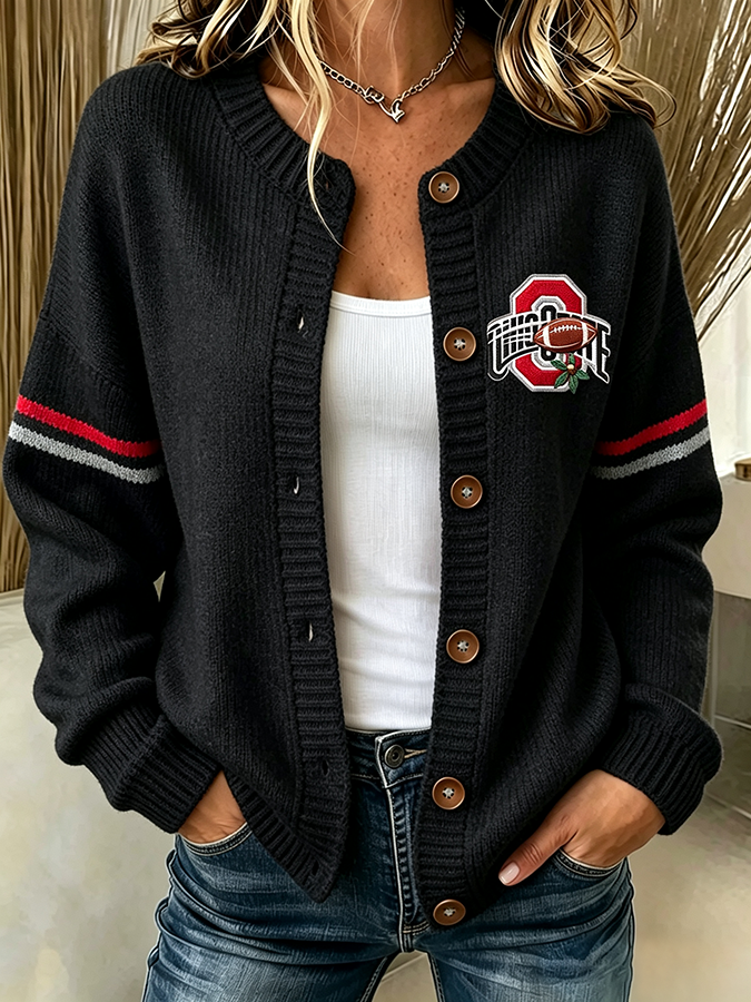 Women'S Casual Football Plant Knitted Cardigan Top