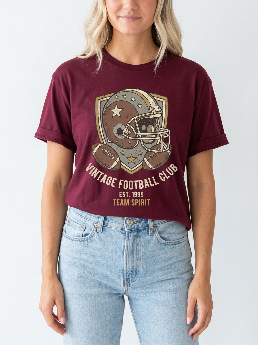 Unisex Vintage Football Club Helmet Printed T-Shirt