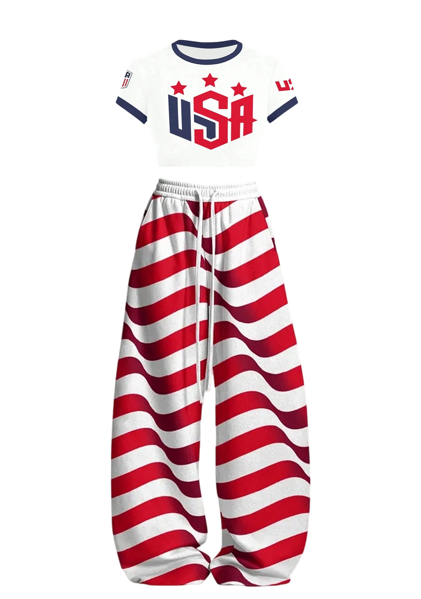 USA Stars Stripes Print Tops & Elasticated Trousers Two-Piece Set Secondary image