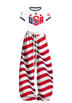 USA Stars Stripes Print Tops & Elasticated Trousers Two-Piece Set