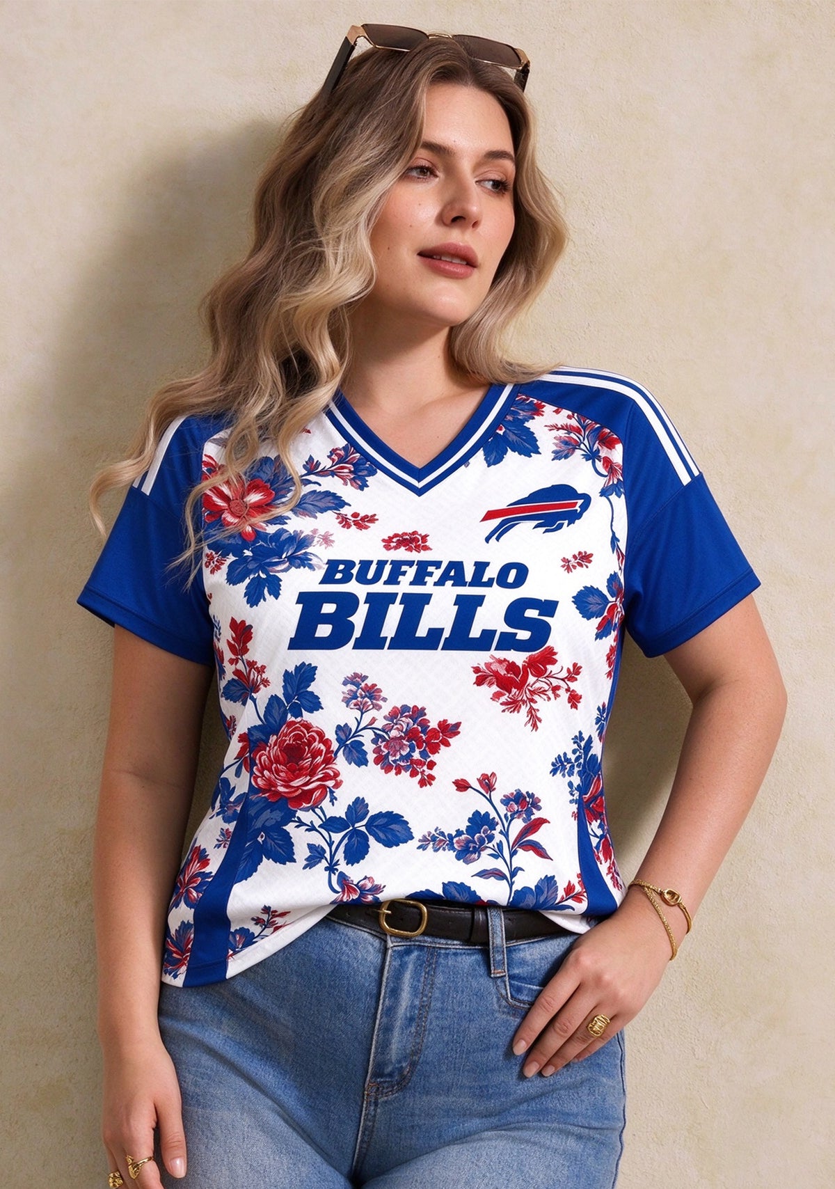 Women's Buffalo Bills Floral V-Neck T Shirt