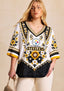 Women’s Pittsburgh Steelers Boho Floral V-Neck 3/4 Sleeve Shirt