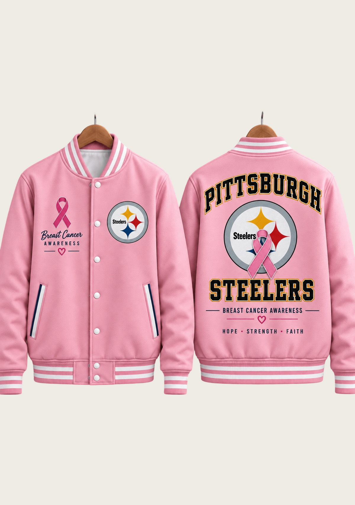 Pittsburgh Steelers Breast Cancer Awareness Pink Ribbon Varsity Jacket Main image