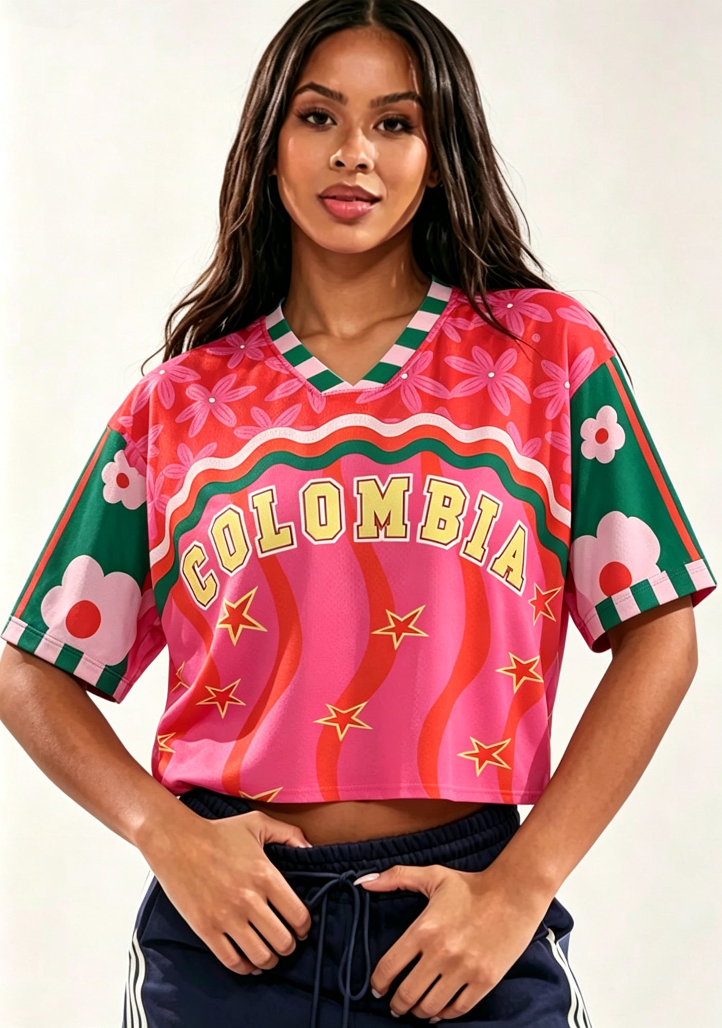 Pink Wave Star Colombia Game Day Cropped Jersey Shirt Main image