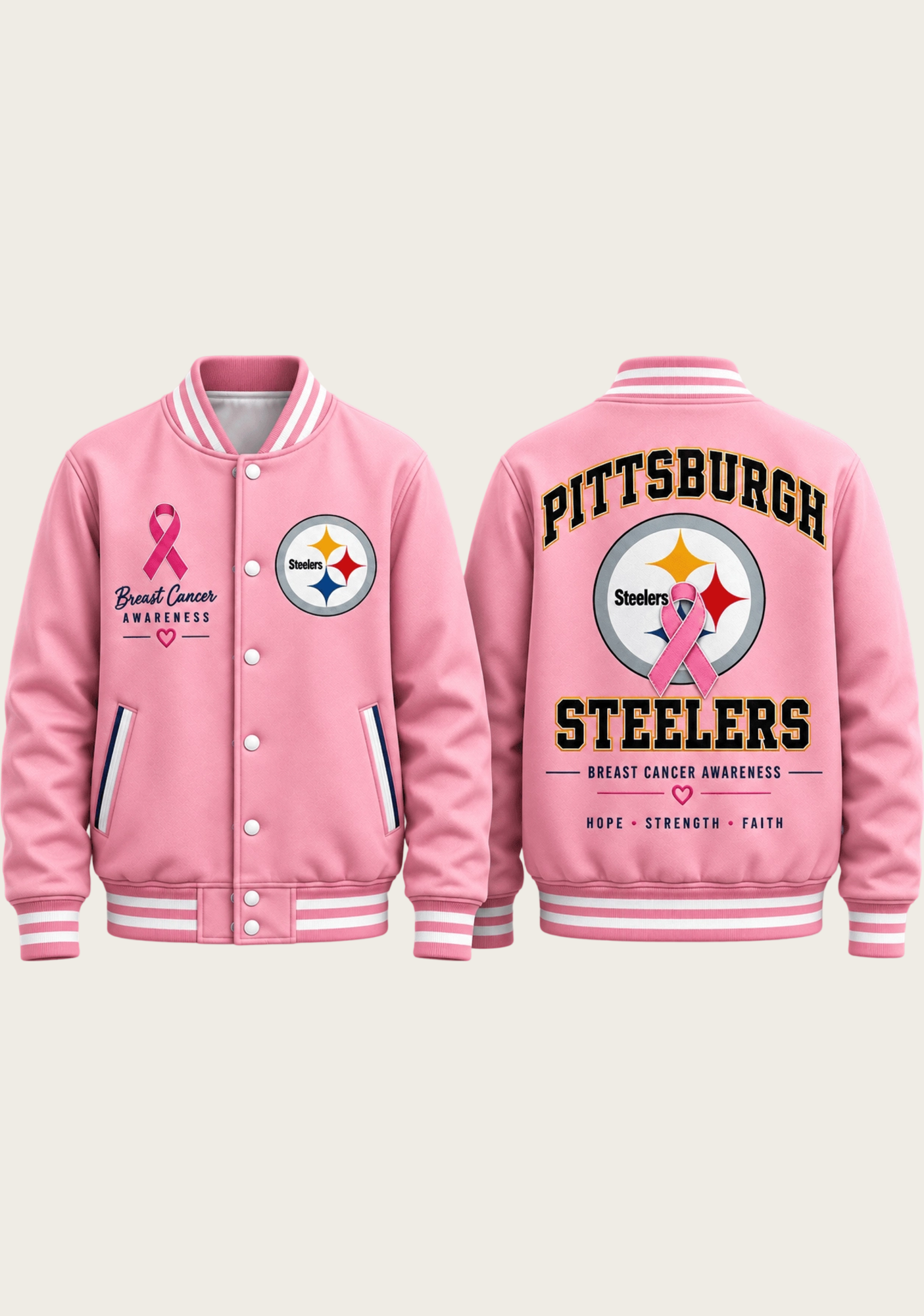 Pittsburgh Steelers Breast Cancer Awareness Pink Ribbon Varsity Jacket Secondary image