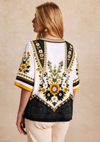 Women’s Pittsburgh Steelers Boho Floral V-Neck 3/4 Sleeve Shirt