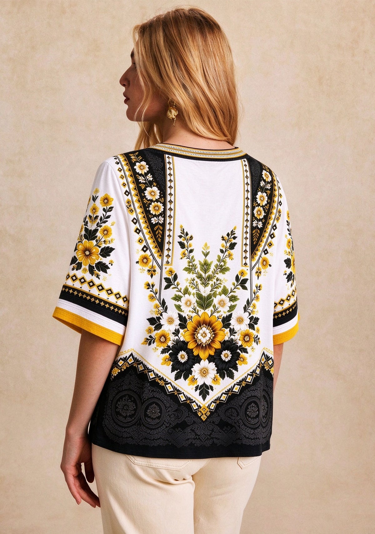 Women’s Pittsburgh Steelers Boho Floral V-Neck 3/4 Sleeve Shirt