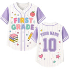 Personalized Grade And Name Preppy Stripes Books Apple Pencil Teacher Baseball Jersey