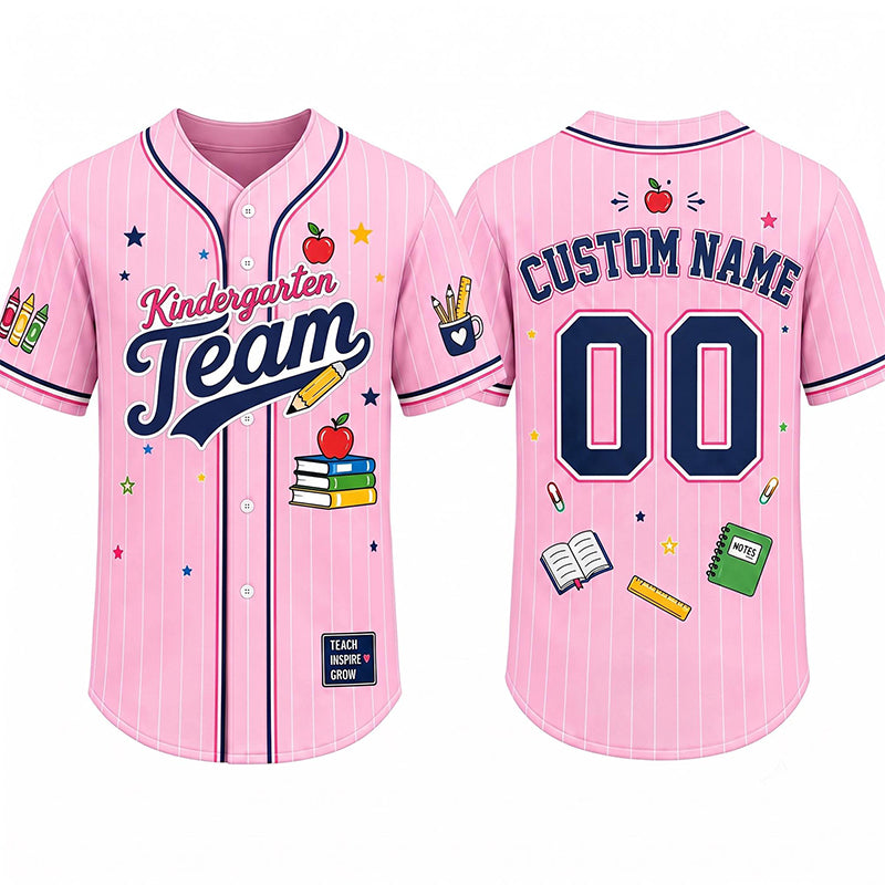 Personalized Team School Stuff Preppy Stripes Teacher Baseball Jersey Secondary image