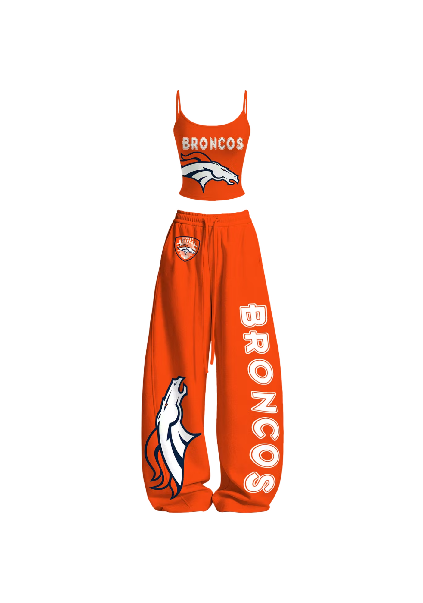 Orange Broncos Horse Logo Tops & Elasticated Trousers Two-Piece Set