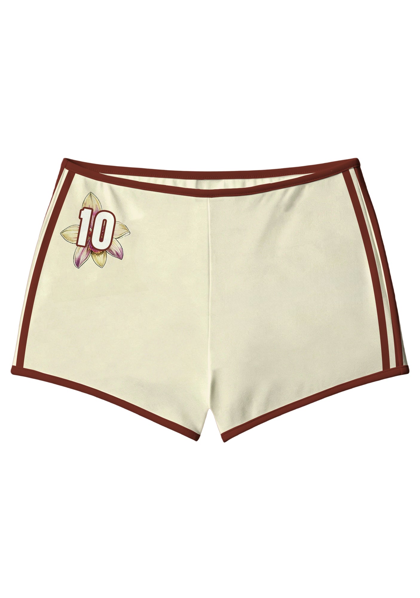 Cream Burgundy Trim Floral Number 10 Booty Shorts