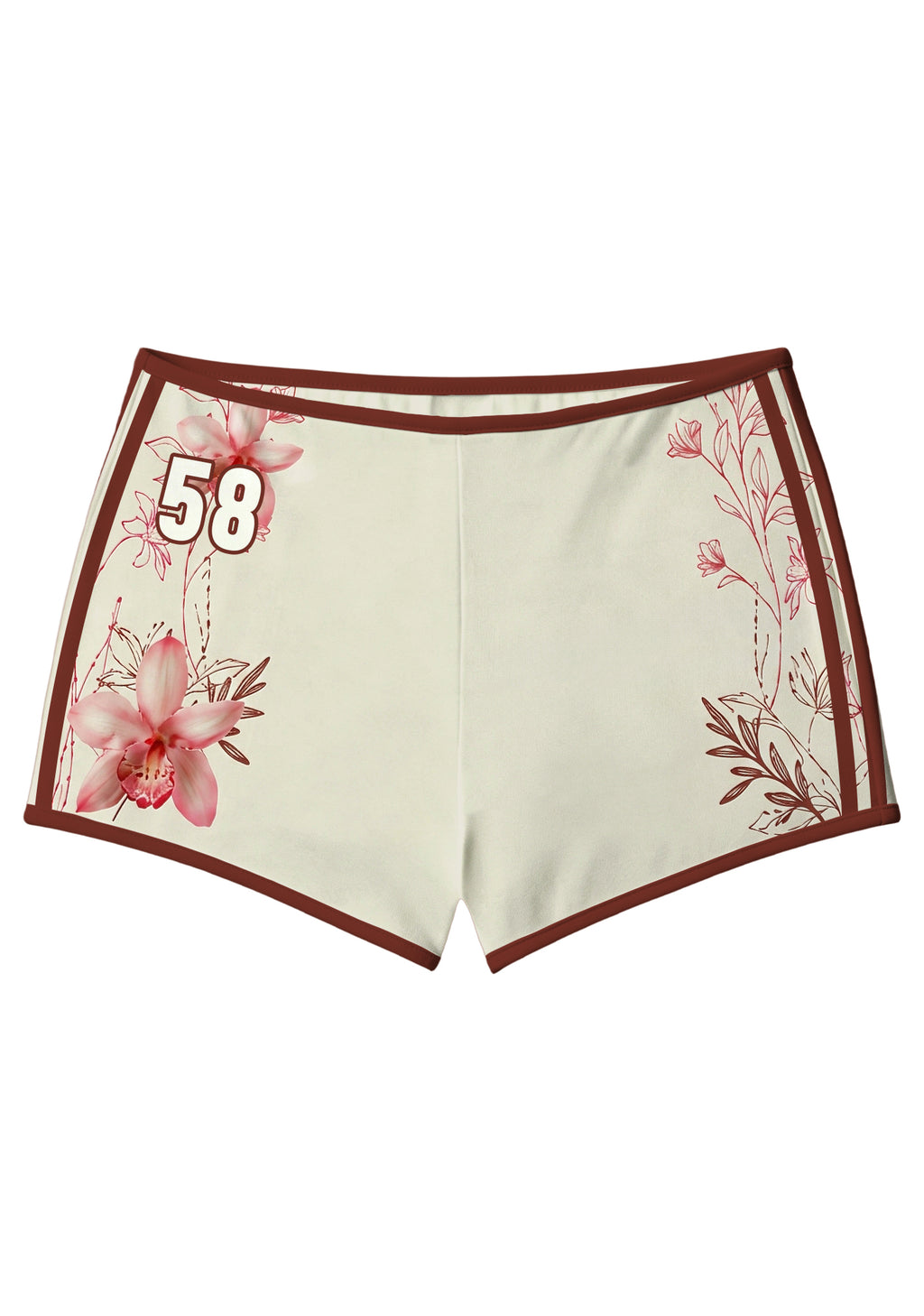 Cream Burgundy Pink Orchid Floral Number 58 Booty Shorts