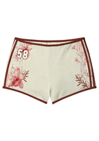 Cream Burgundy Pink Orchid Floral Number 58 Booty Shorts