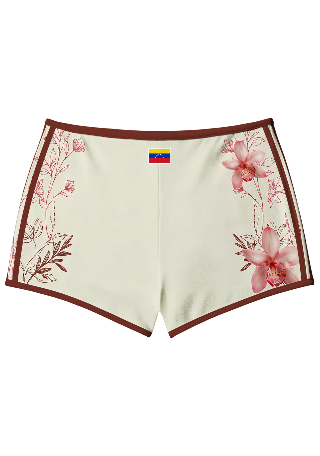 Cream Burgundy Pink Orchid Floral Number 58 Booty Shorts