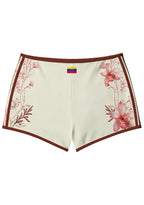 Cream Burgundy Pink Orchid Floral Number 58 Booty Shorts