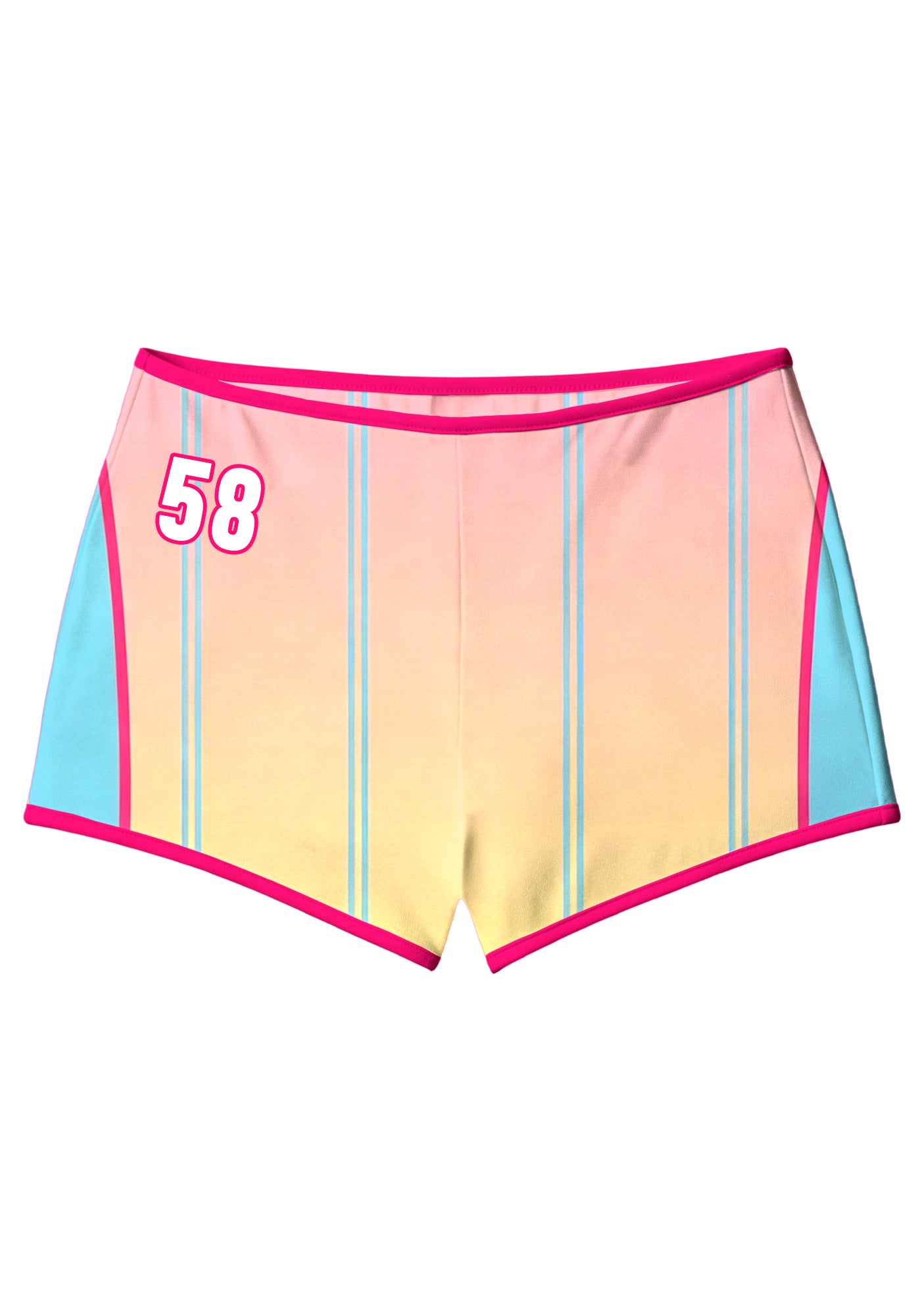 Pastel Pink Yellow Gradient Striped Number 58 Booty Shorts