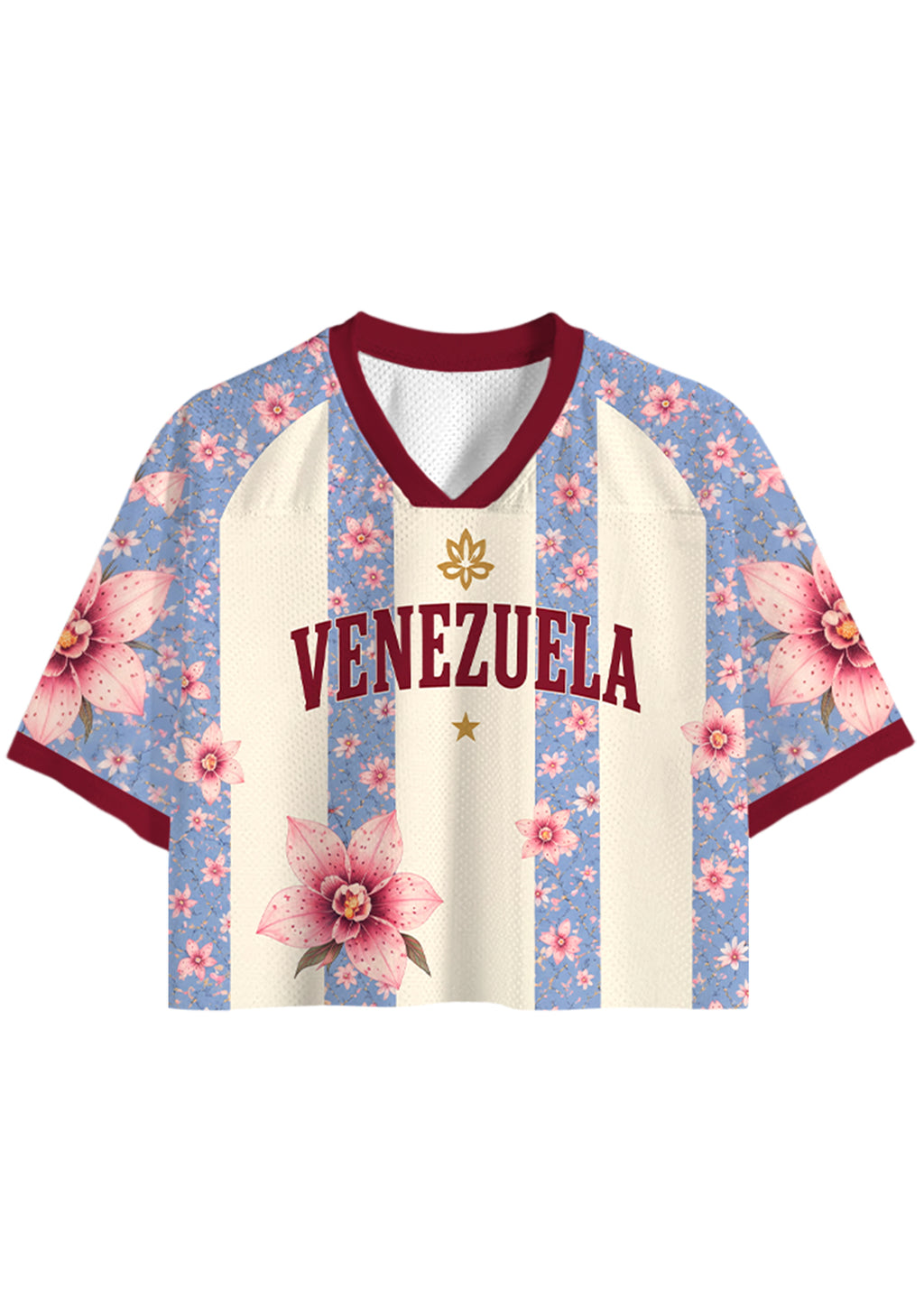 Venezuela Inspired Floral Cropped Jersey Shirt
