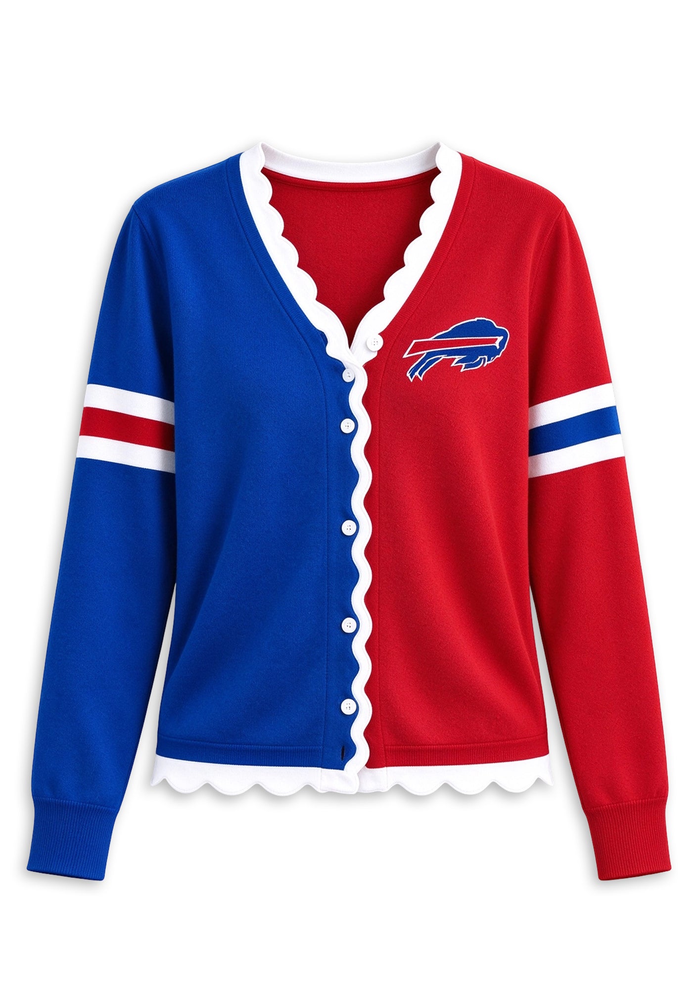 Women's Buffalo Bills Color Block Scalloped Trim V-Neck Button Cardigan Secondary image