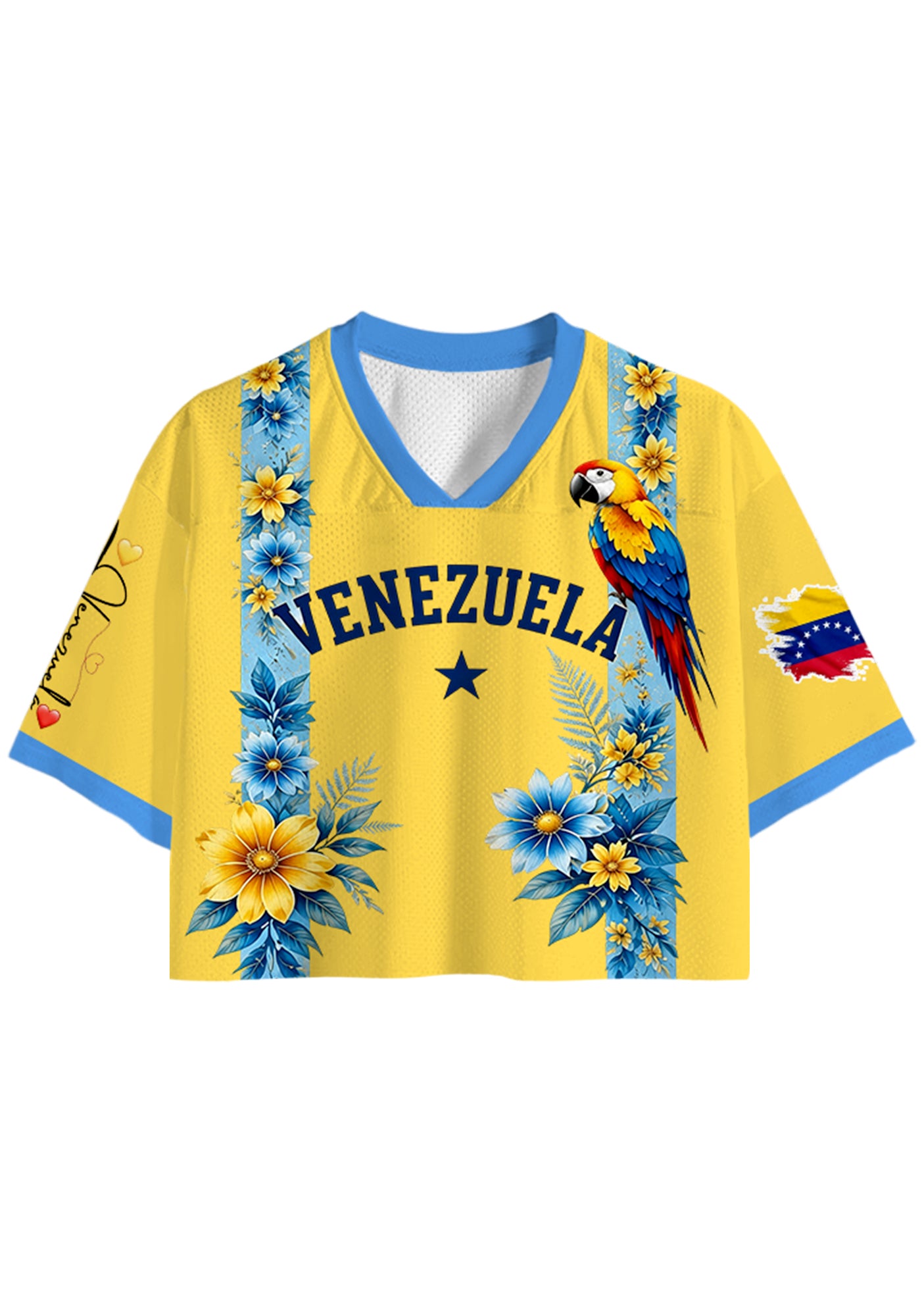 Venezuela Inspired Tropical Parrot Floral Cropped Jersey Shirt Main image