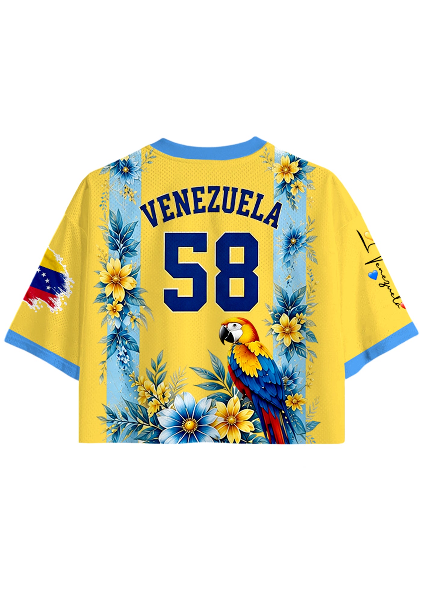 Venezuela Inspired Tropical Parrot Floral Cropped Jersey Shirt
