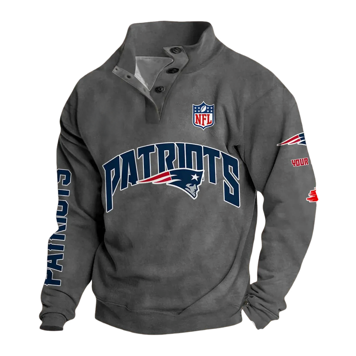 New England Patriots Custom Button Mock Neck Sweatshirt