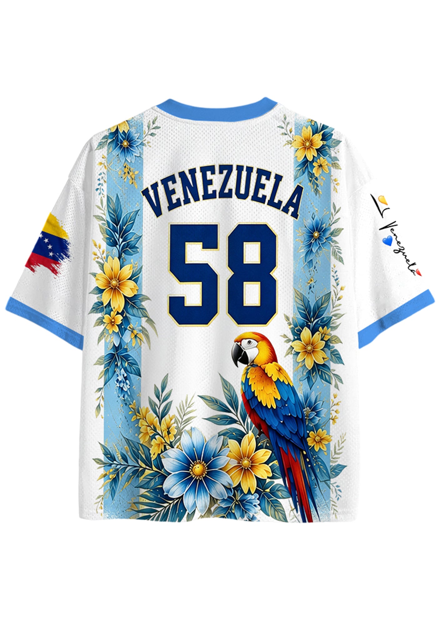 Tropical Parrot Venezuela Floral Print White Mesh Jersey Shirts Secondary image