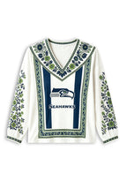 Women's Seattle Seahawks Boho Floral Printed V-Neck Long Sleeve Shirt