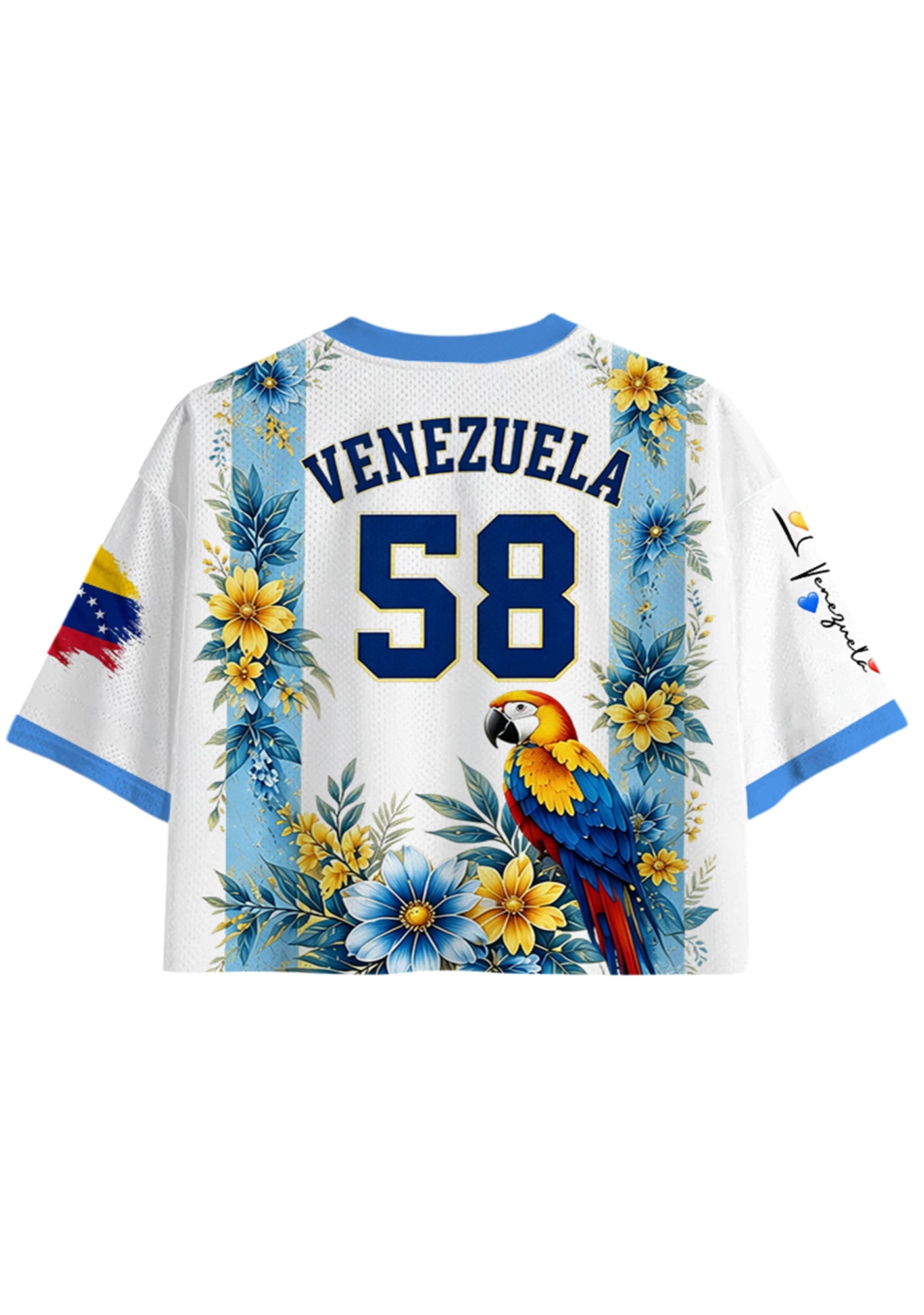 Tropical Parrot Venezuela Floral Print White Cropped Jersey Shirt Secondary image