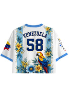 Tropical Parrot Venezuela Floral Print White Cropped Jersey Shirt