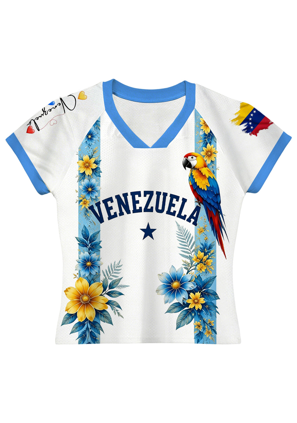 Tropical Parrot Venezuela Floral Print White Baby Tee