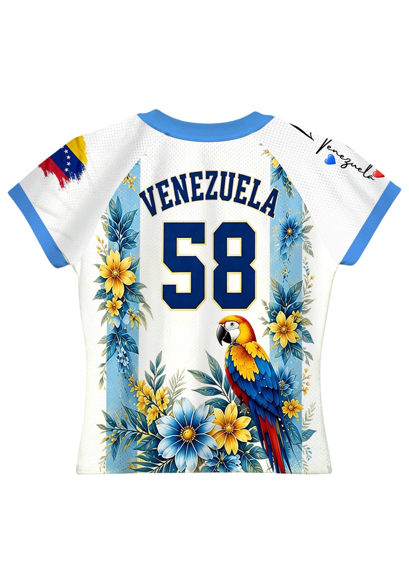 Tropical Parrot Venezuela Floral Print White Baby Tee Secondary image