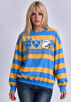 Women's Peace Love Los Angeles Chargers Striped Crewneck Sweatshirt
