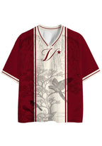 Burgundy Vintage Line Art Parrot Scenery Mesh Jersey Shirts
