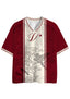 Burgundy Vintage Line Art Parrot Scenery Mesh Jersey Shirts