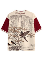 Burgundy Vintage Line Art Parrot Scenery Mesh Jersey Shirts