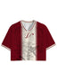 Burgundy Vintage Line Art Parrot Scenery Cropped Jersey Shirt