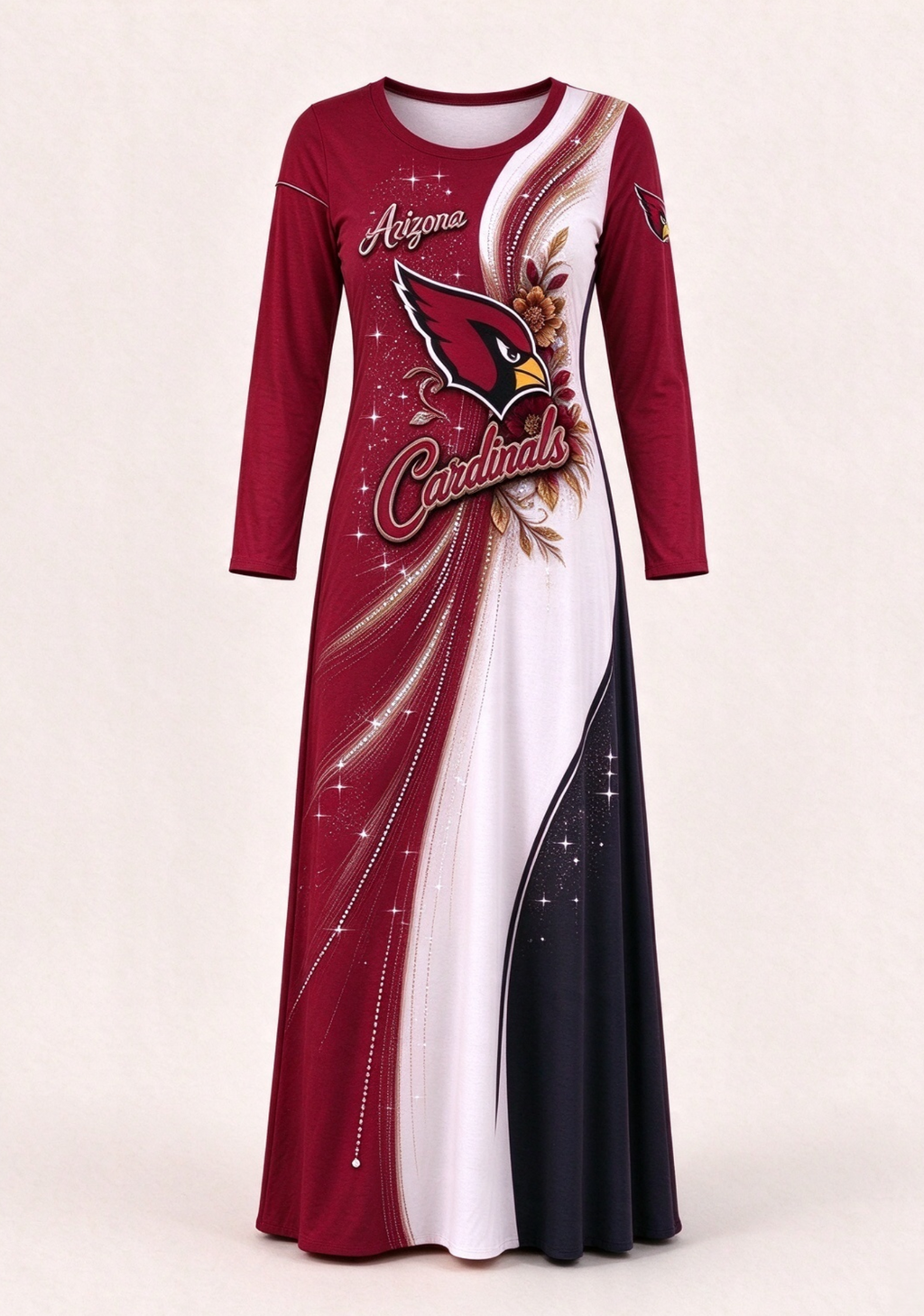 Women Arizona Cardinals Print Long Sleeve Maxi Dress